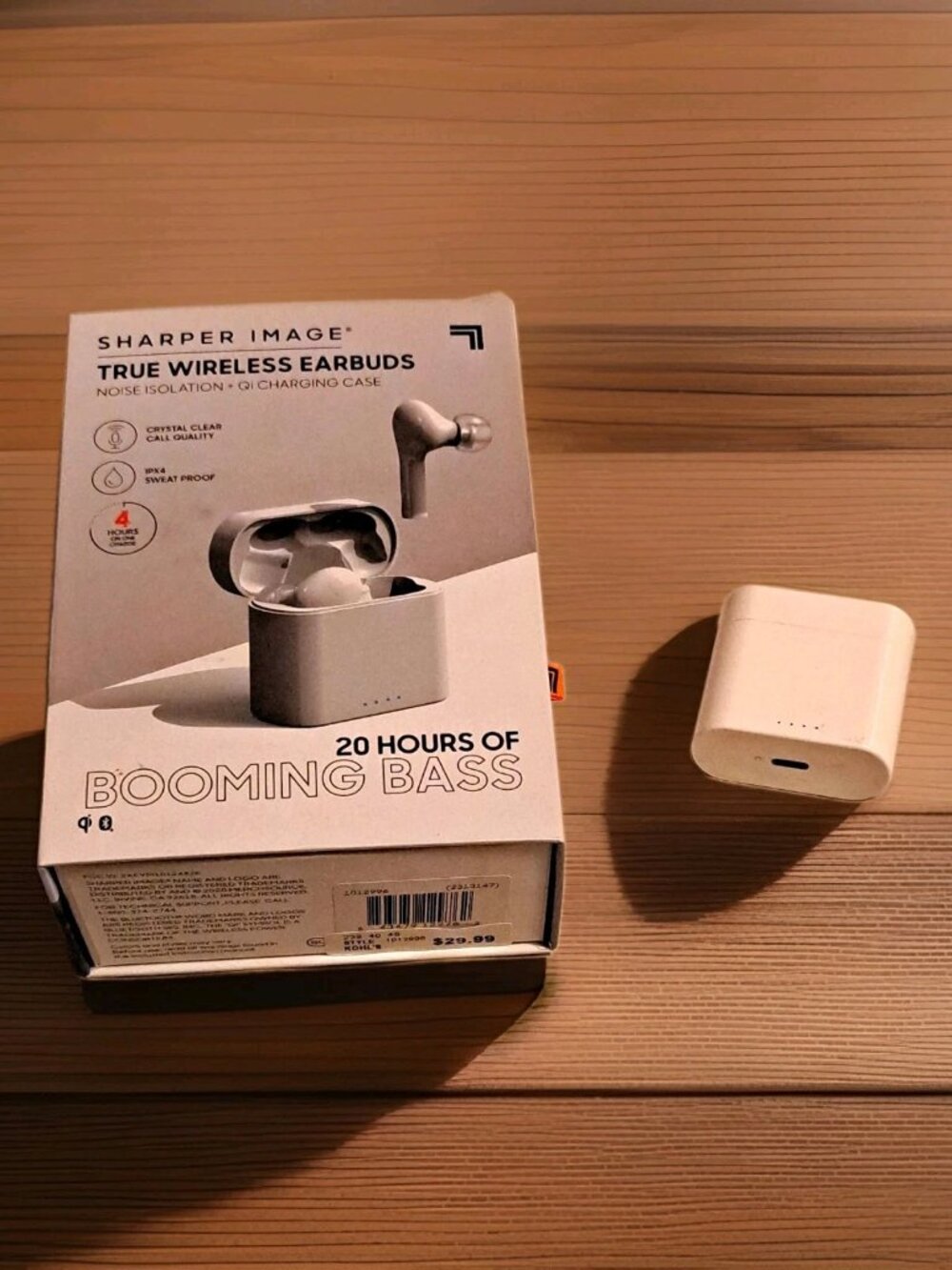 Sharper Image True Wireless Earbuds White Qi/USB, Noise Isolating, Mic